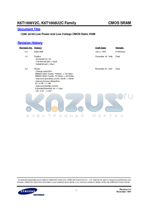 K6T1008U2C-F datasheet - 128K x8 bit Low Power and Low Voltage CMOS Static RAM