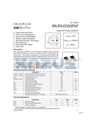 IRLU3303PBF datasheet - HEXFET Power MOSFET