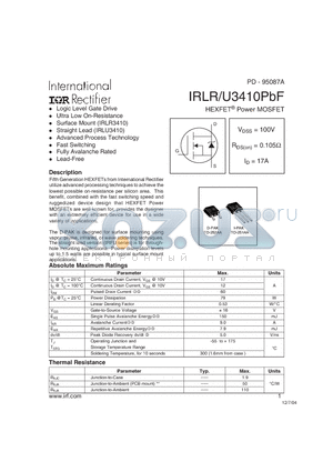 IRLU3410PBF datasheet - HEXFET^ Power MOSFET