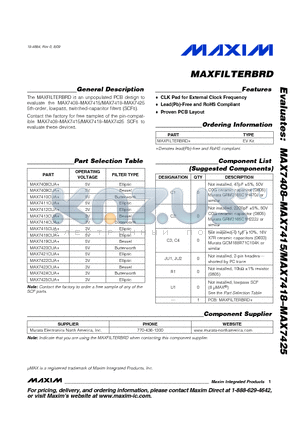 MAX7409CUA+ datasheet - MAXFILTERBRD