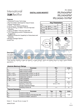 IRLU4343PBF datasheet - DIGITAL AUDIO MOSFET
