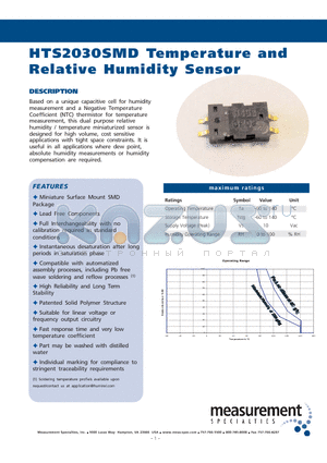 HTS2030SMD datasheet - Temperature and Relative Humidity Sensor