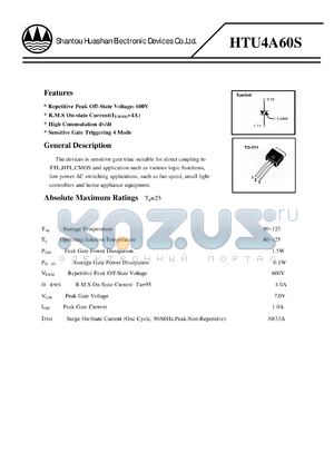 HTU4A60S datasheet - NON INSULATED TYPE SENSITIVE GATE TRIAC (TO-251 PACKAGE)