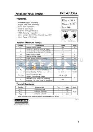 IRLW530A datasheet - ADVANCED POWER MOSFET