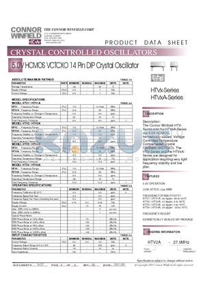 HTV2A-27.0M datasheet - 5.0V HCMOS VCTCXO 14 Pin DIP Crystal Oscillator