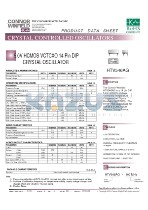 HTV546AG-100M datasheet - 5.0V HCMOS VCTCXO 14 Pin DIP CRYSTAL OSCILLATOR