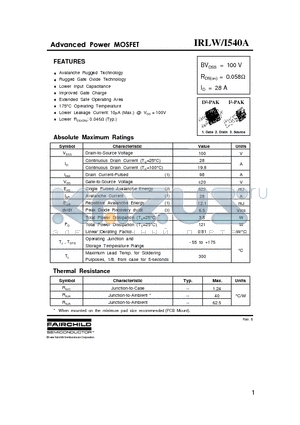 IRLWI540A datasheet - Advanced Power MOSFET