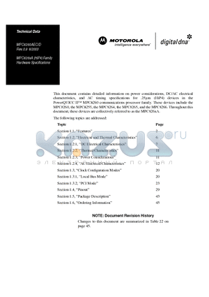 MPC8260ACZU datasheet - MPC826xA (HiP4) Family Hardware Specifications