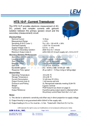 HTS10-P datasheet - Current Transducer