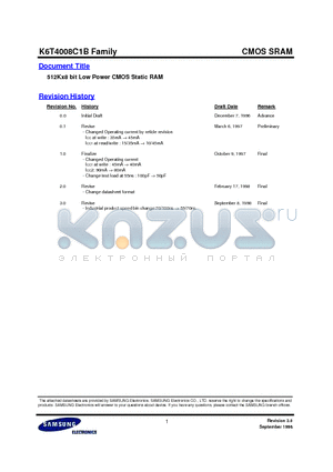 K6T4008C1B-GL55 datasheet - 512Kx8 bit Low Power CMOS Static RAM