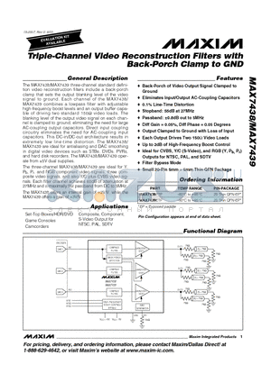 MAX7439ETP datasheet - Triple-Channel Video Reconstruction Filters with Back-Porch Clamp to GND