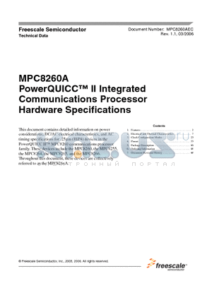 MPC826XAZU datasheet - PowerQUICC II Integrated Communications Processor Hardware Specifications
