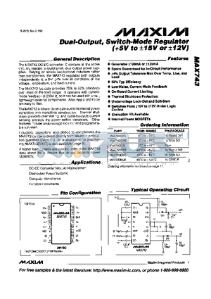 MAX743CWE datasheet - Dual-Output, Switch-Mode Regulator(5V to -15V or -12V)