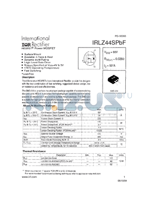 IRLZ44SPBF datasheet - HEXFET Power MOSFET