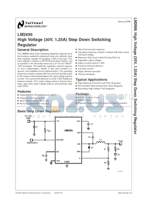 LM2695MHX datasheet - High Voltage (30V, 1.25A) Step Down Switching Regulator