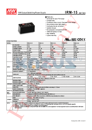 IRM-15 datasheet - 15W Output Switching Power Supply