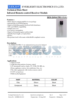 IRM-2636A-TR1-11 datasheet - Infrared Remote-control Receiver Module