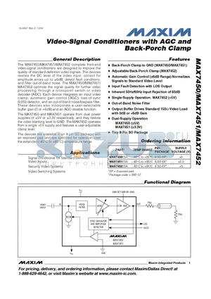 MAX7451ESA datasheet - Video-Signal Conditioners with AGC and Back-Porch Clamp