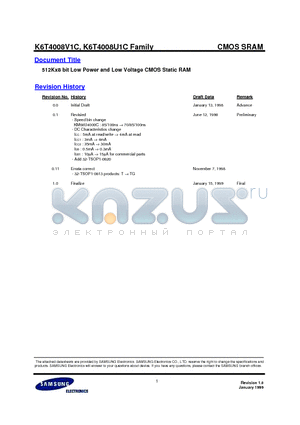 K6T4008U1C-VB85 datasheet - 512Kx8 bit Low Power and Low Voltage CMOS Static RAM