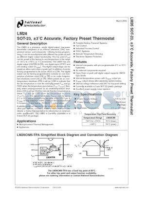 LM26CIM5X-NPA datasheet - Accurate, Factory Preset Thermostat