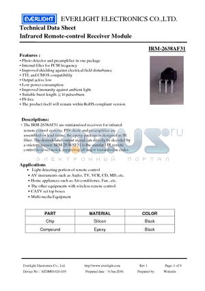 IRM-2638AF31 datasheet - Infrared Remote-control Receiver Module