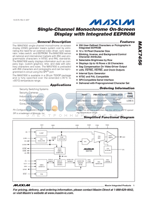 MAX7456 datasheet - Single-Channel Monochrome On-Screen Display with Integrated EEPROM