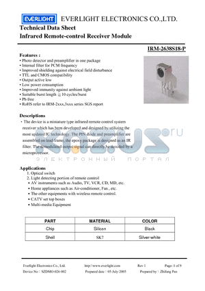 IRM-2638S18-P datasheet - Infrared Remote-control Receiver Module