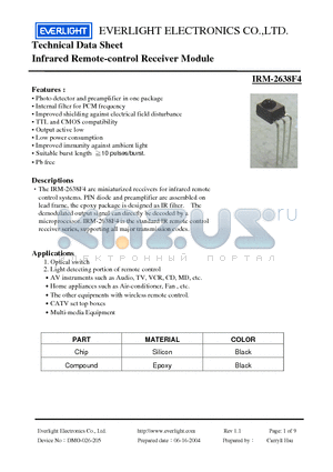 IRM-2638F4 datasheet - Infrared Remote-control Receiver Module