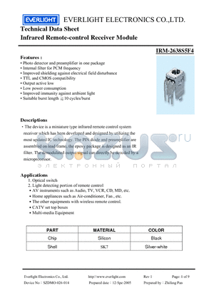 IRM-2638S5F4 datasheet - Infrared Remote-control Receiver Module