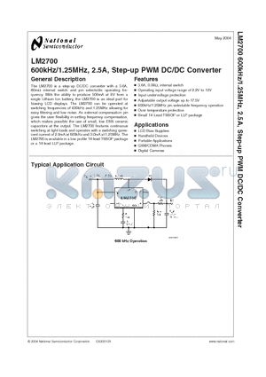 LM2700LD-ADJ datasheet - 600kHz/1.25MHz, 2.5A, Step-up PWM DC/DC Converter