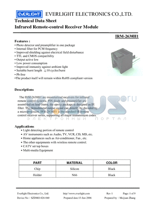 IRM-2638H1 datasheet - Infrared Remote-control Receiver Module