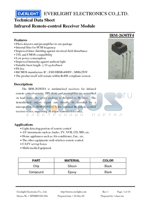 IRM-2638TF4 datasheet - Infrared Remote-control Receiver Module