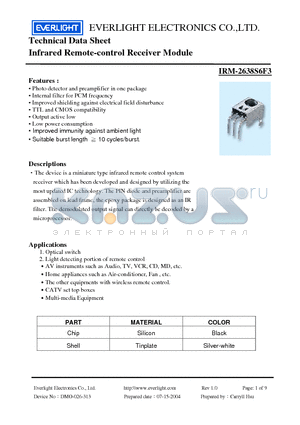 IRM-2638S6F3 datasheet - Infrared Remote-control Receiver Module