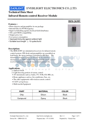 IRM-2638V datasheet - Infrared Remote-control Receiver Module