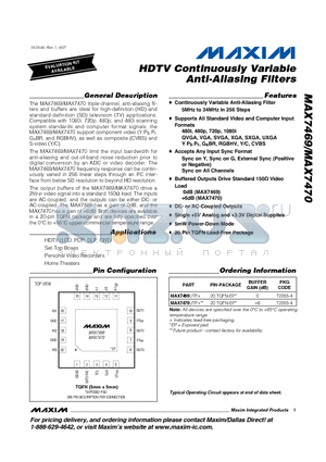 MAX7470UTP datasheet - HDTV Continuously Variable Anti-Aliasing Filters