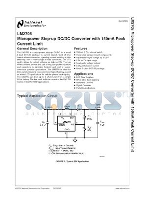LM2705 datasheet - Micropower Step-up DC/DC Converter with 150mA Peak Current Limit