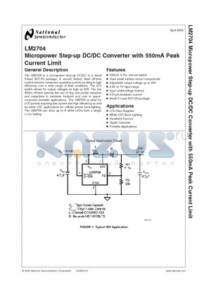 LM2704 datasheet - Micropower Step-up DC/DC Converter with 550mA Peak Current Limit