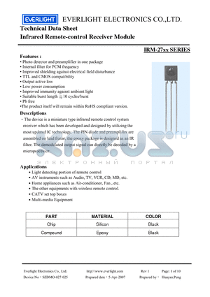 IRM-2736 datasheet - Infrared Remote-control Receiver Module