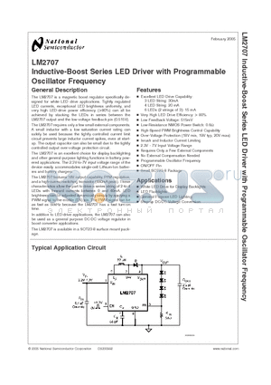 LM2707 datasheet - Inductive-Boost Series LED Driver with Programmable Oscillator Frequency
