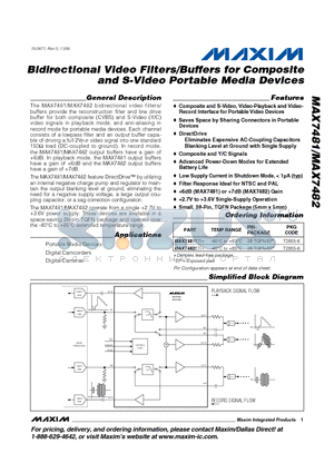 MAX7481ETI+ datasheet - Bidirectional Video Filters/Buffers for Composite and S-Video Portable Media Devices