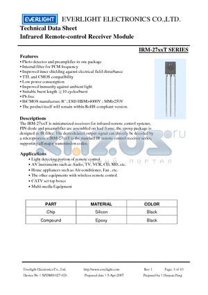 IRM-27XXT datasheet - Infrared Remote-control Receiver Module