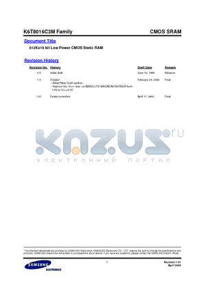 K6T8016C3M-B datasheet - 512Kx16 bit Low Power CMOS Static RAM