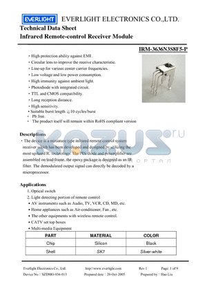 IRM-3636N3S8F5-P datasheet - Infrared Remote-control Receiver Module