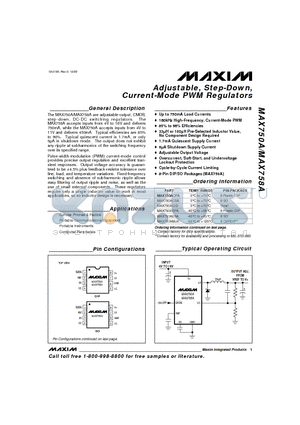 MAX750ACPA datasheet - Adjustable, Step-Down, Current-Mode PWM Regulators