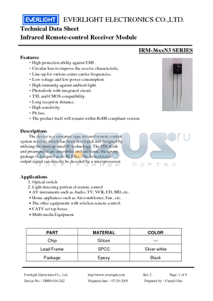 IRM-3636N3 datasheet - Infrared Remote-control Receiver Module