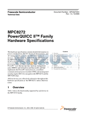 MPC8272CZQB datasheet - PowerQUICC II Family Hardware Specifications