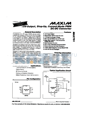 MAX751CSA datasheet - 5V-Output, Step-Up, Current-Mode PWM DC-DC Converter