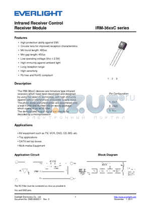 IRM-3638C datasheet - Infrared Receiver Control