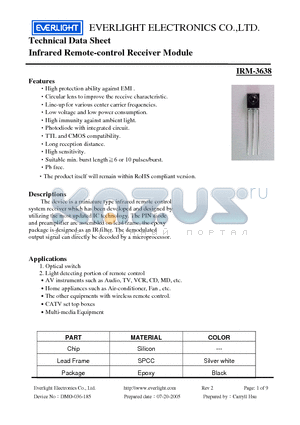 IRM-3638 datasheet - Infrared Remote-control Receiver Module