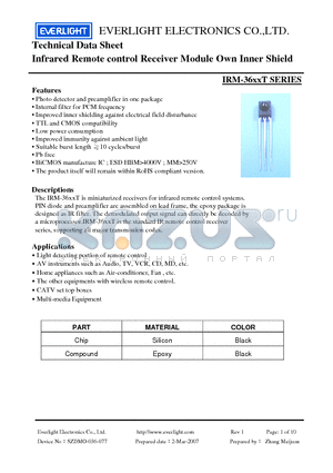 IRM-3638T datasheet - Infrared Remote control Receiver Module Own Inner Shield